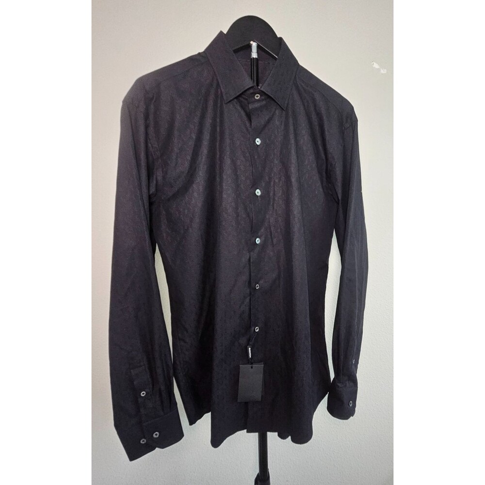 Bugatchi Shirt Mens 15.5 Black Paisley Dress Shirt Long Sleeve Button Up Cotton